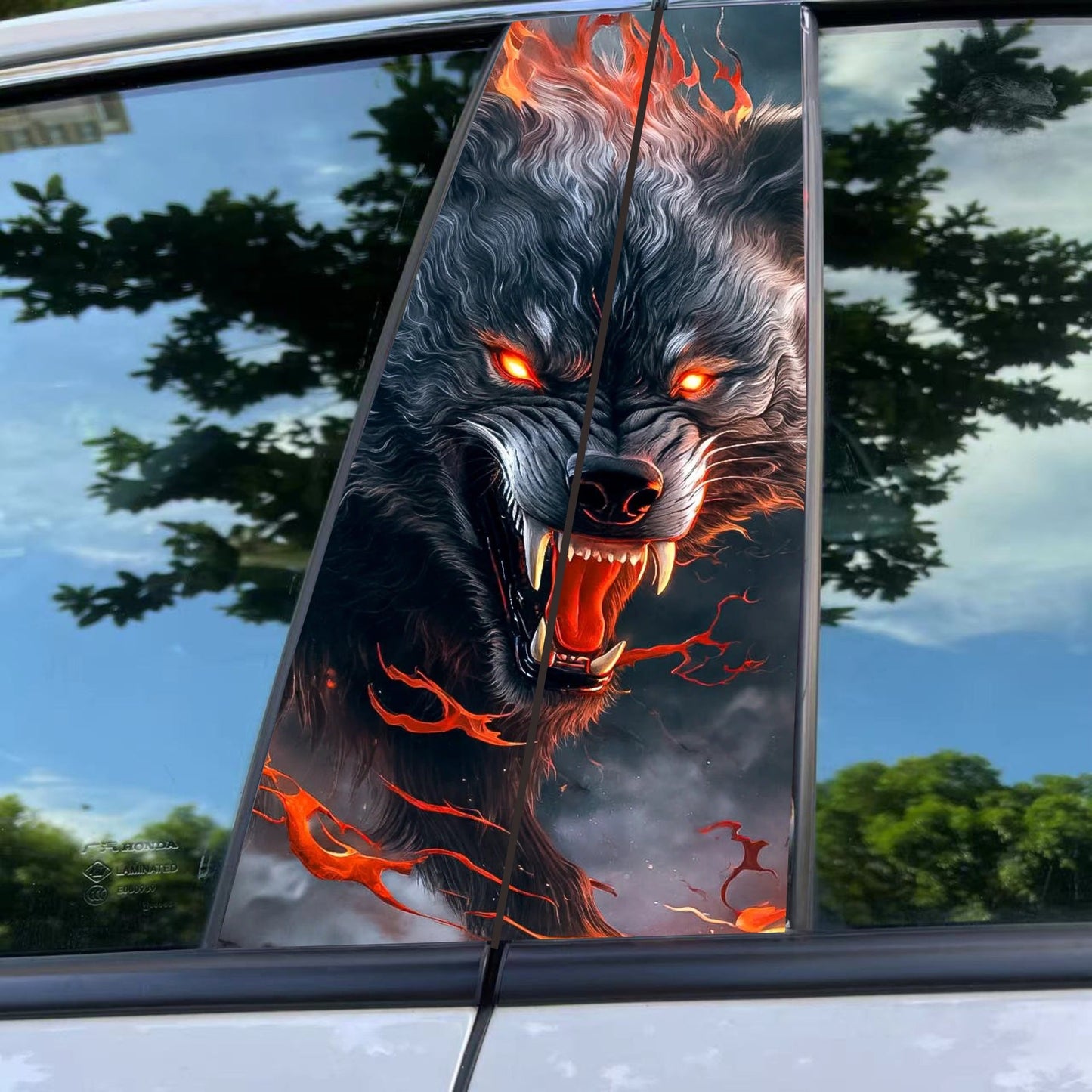 ﻿Car Center B Pillar Sticker Car Door Pillar Decals Black Wolf Engulfed