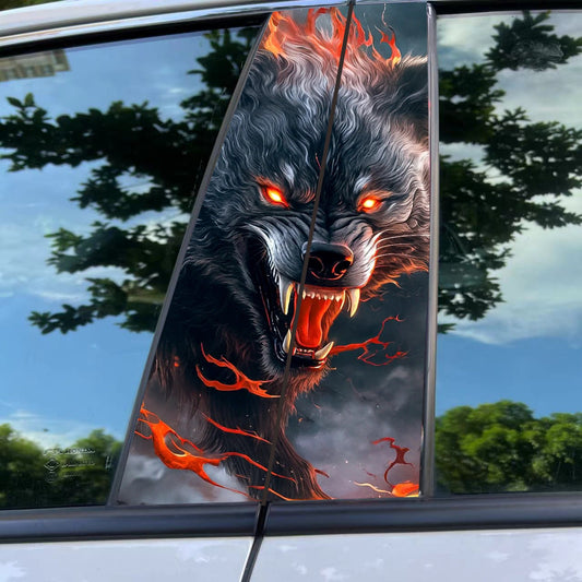 ﻿Car Center B Pillar Sticker Car Door Pillar Decals Black Wolf Engulfed