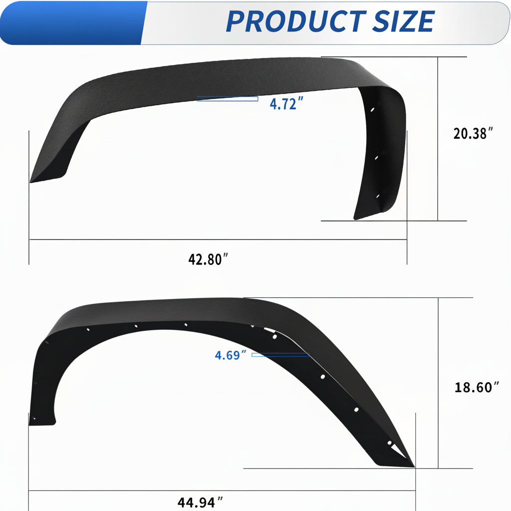 Steel Flat Front & Rear Fender Flares (4-PCS) for 2007-2018 Jeep Wrangler JK
