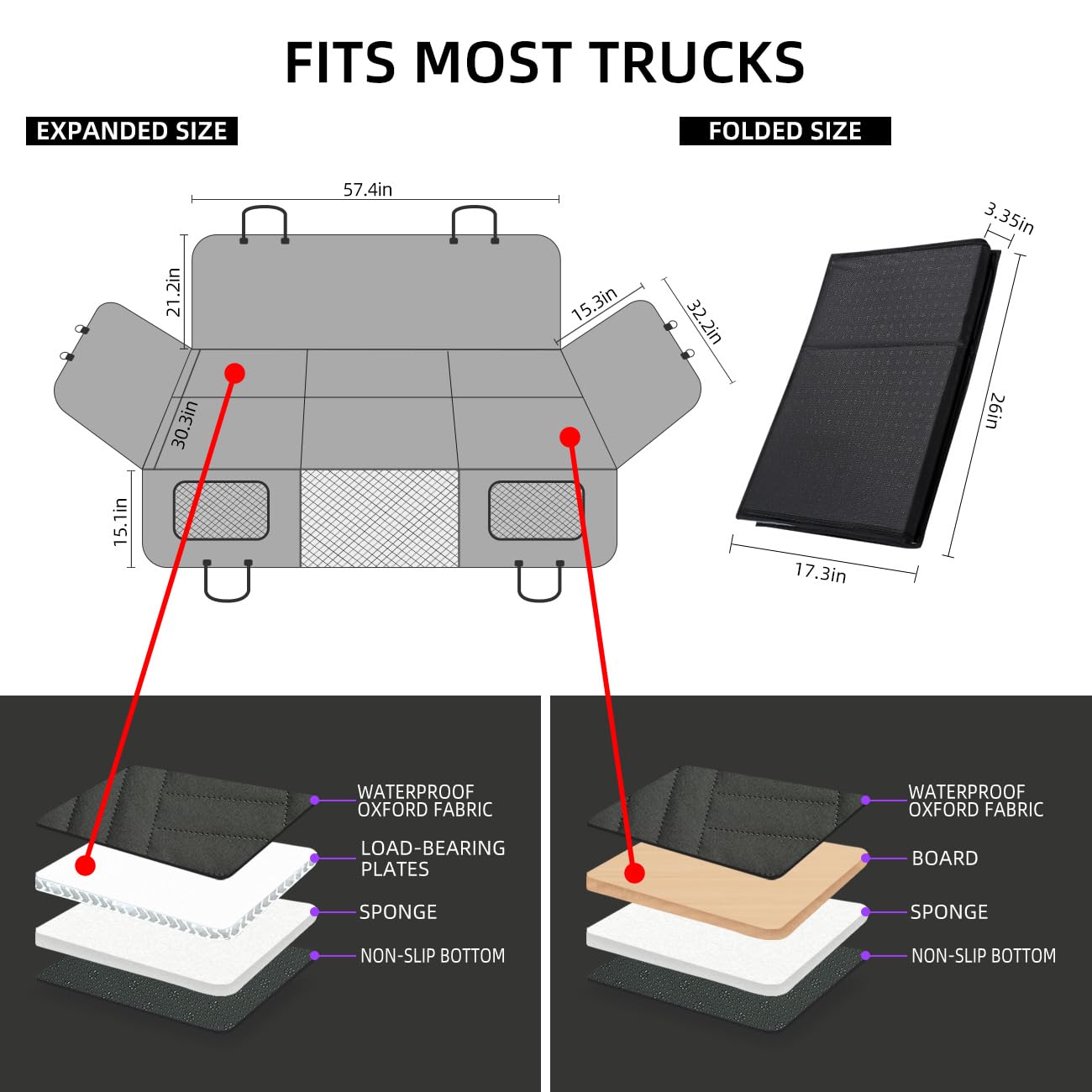 Dog Seat Cover and Bed for Trucks for F150, RAM1500, Silverado - Non-Inflatable Pet Mattress - OHMU