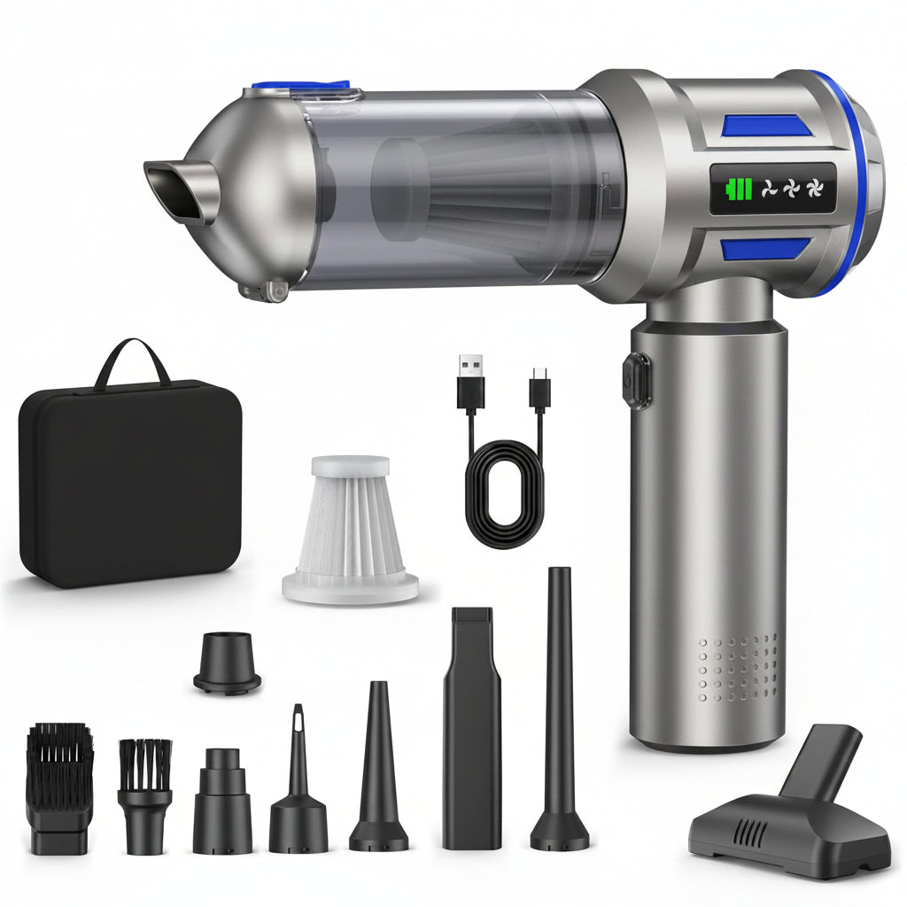 2-in-1 27000PA Brushless Car Vacuum/Air Duster - 9000mAh Cordless for Home/Office