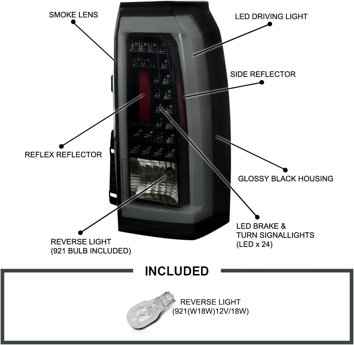 Tail Light Assembly For 2015-2020 Chevy Suburban/Tahoe – Left+Right, Chrome Housing, Bulbs Included