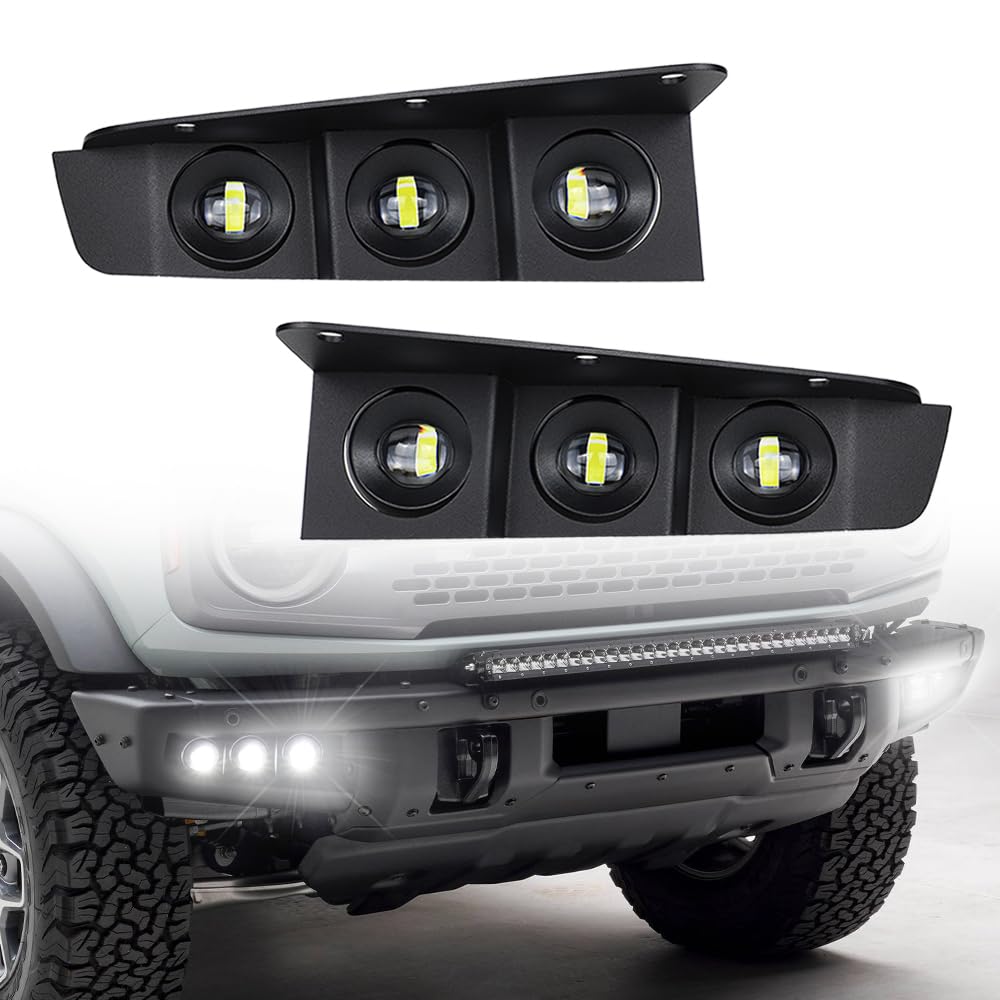 Bronco Bumper LED Fog Lights, White DRL for 2021-2024 2/4 Door