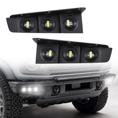 Bronco Bumper LED Fog Lights, White DRL for 2021-2024 2/4 Door