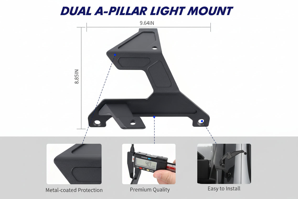 Dual A-Pillar Light Mount for 2018-2025 Jeep JL & Gladiator JT (Excludes Mojave/392)