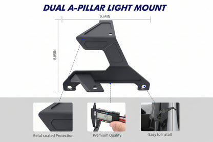 Dual A-Pillar Light Mount for 2018-2025 Jeep JL & Gladiator JT (Excludes Mojave/392)