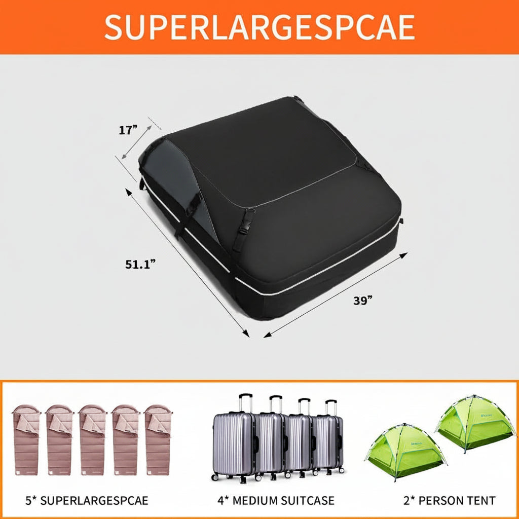 20ft³ Waterproof Rooftop Cargo Bag - Coated Zippers, Anti-Slip Mat, Works w/wo Roof Racks