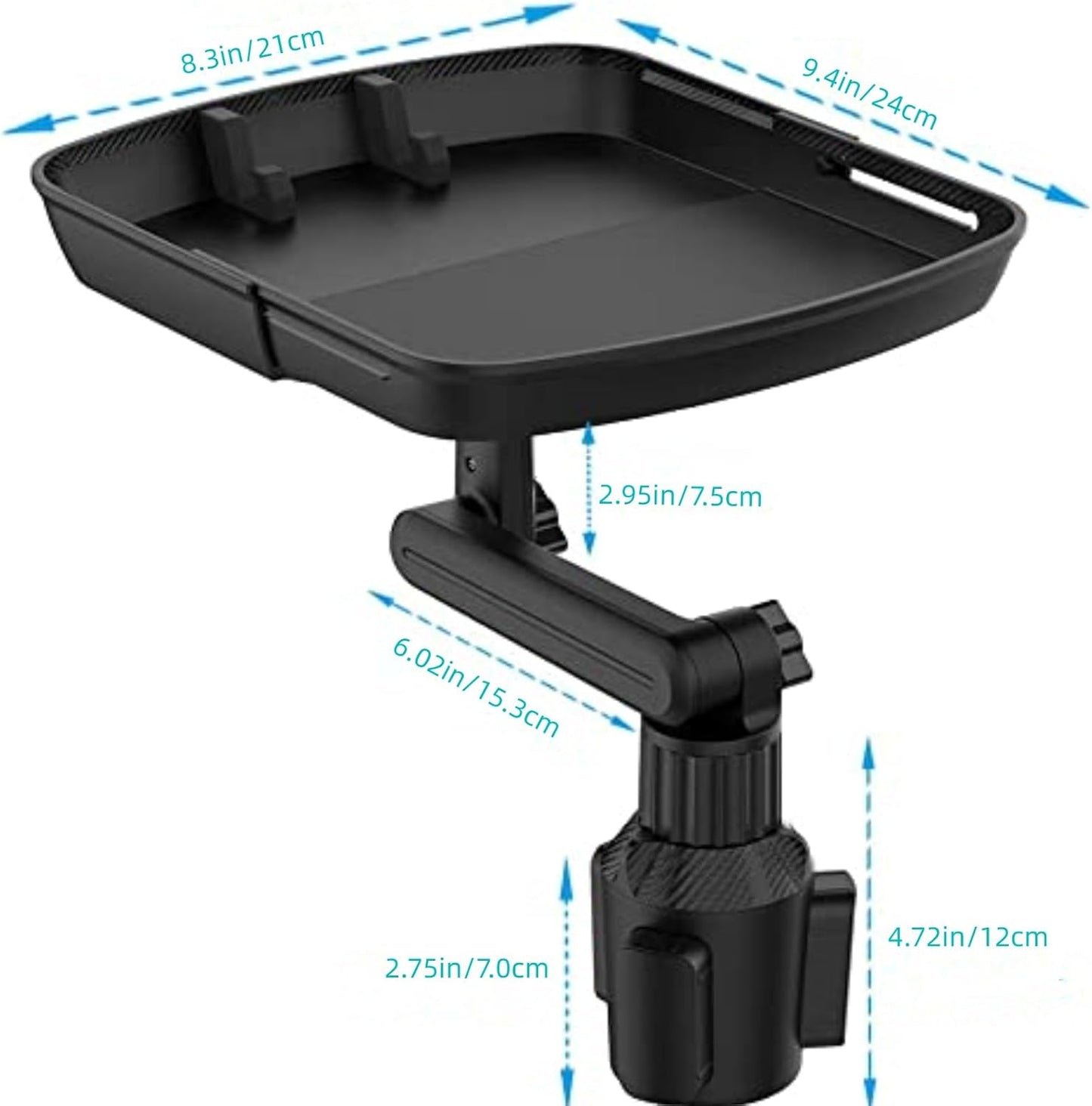 3-in-1 10" Car Food Tray with Cup Holder/Phone Mount - 360° Rotating, Detachable for Road Trips