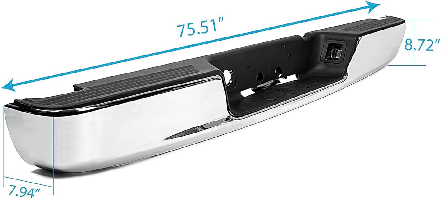 KUAFU Rear Step Bumper Assembly Compatible With 2002-2008 Dodge Ram 1500 2003-2009 Ram 2500 3500 Replace for CH1103111 CH1103108 W/Top Pads & & license Plate lamp Chrome