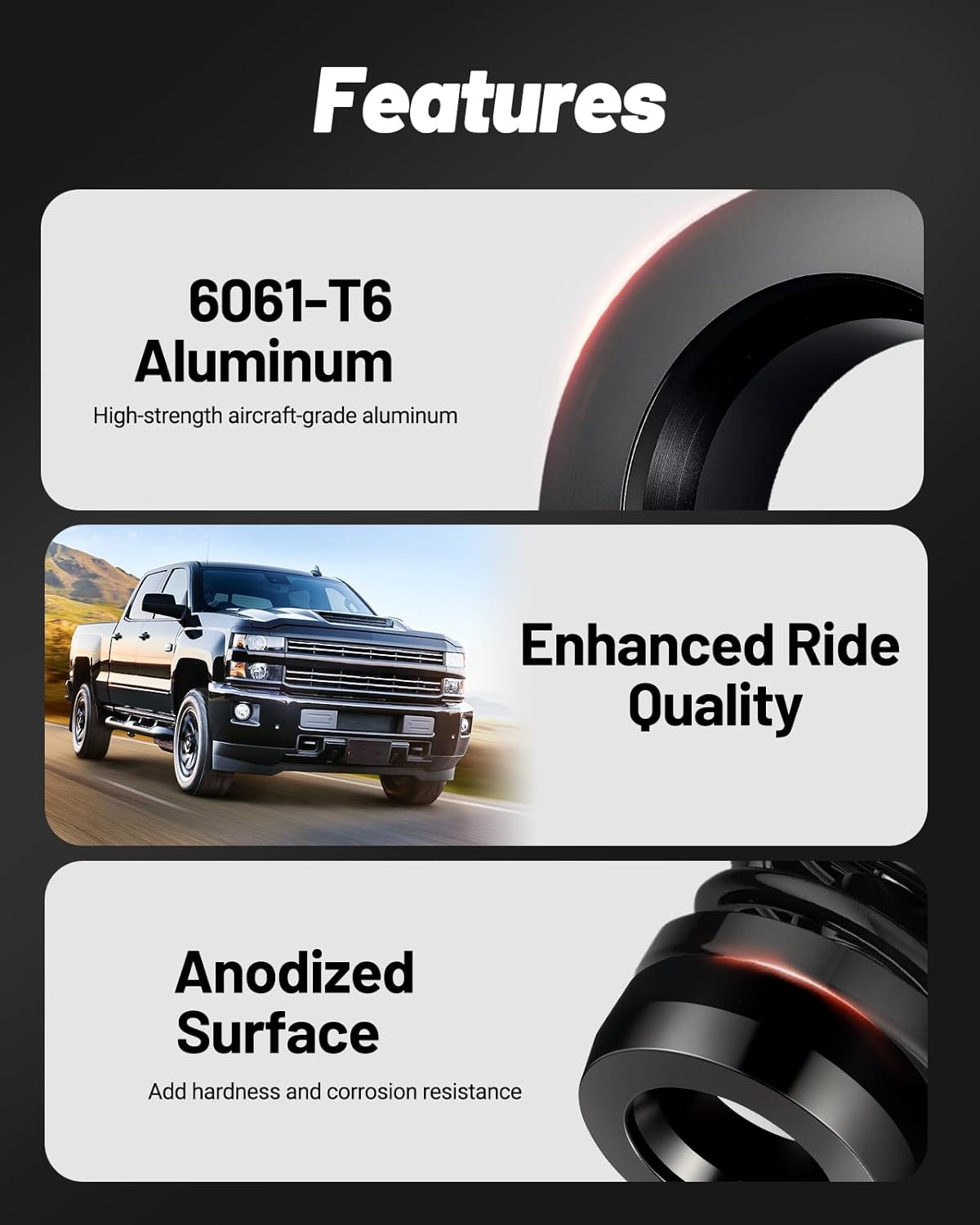 3" Front Leveling Spacers for 1994-2018 Ram 1500 2WD & 1994-2011 Ram 2500/3500 2WD (Black)