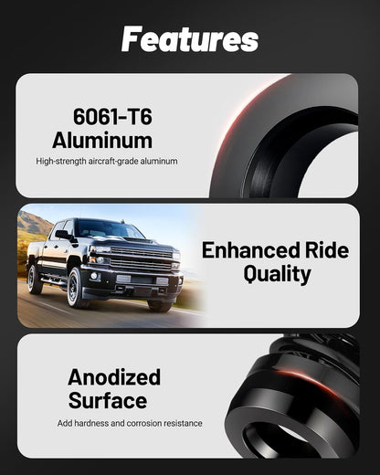 3" Front Leveling Spacers for 1994-2018 Ram 1500 2WD & 1994-2011 Ram 2500/3500 2WD (Black)