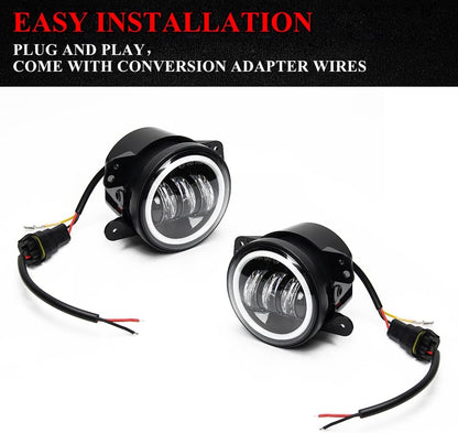 4" 42W LED Fog Lights with White Halo for Jeep Wrangler JK & Others