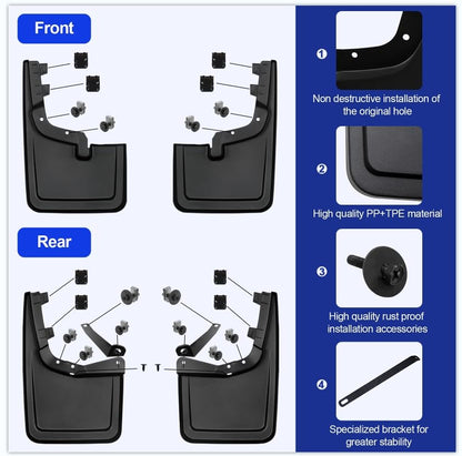 No-Drill Mud Flaps (4-PCS) for 2021-2026 Ford F-150 - Heavy Duty PP+TPE Splash Guards