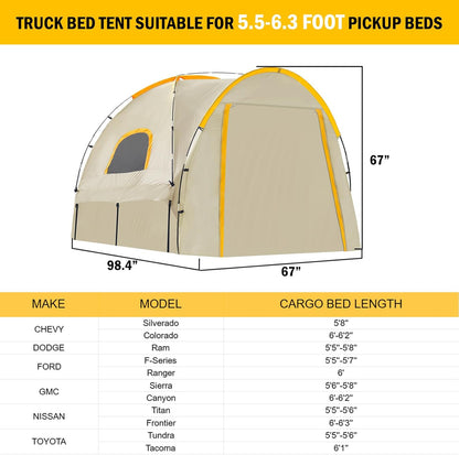 PU5000 Oxford Truck Tent with Awning for 5.5'-6.3' Beds - Fits Chevy, Ram, F-150 & More