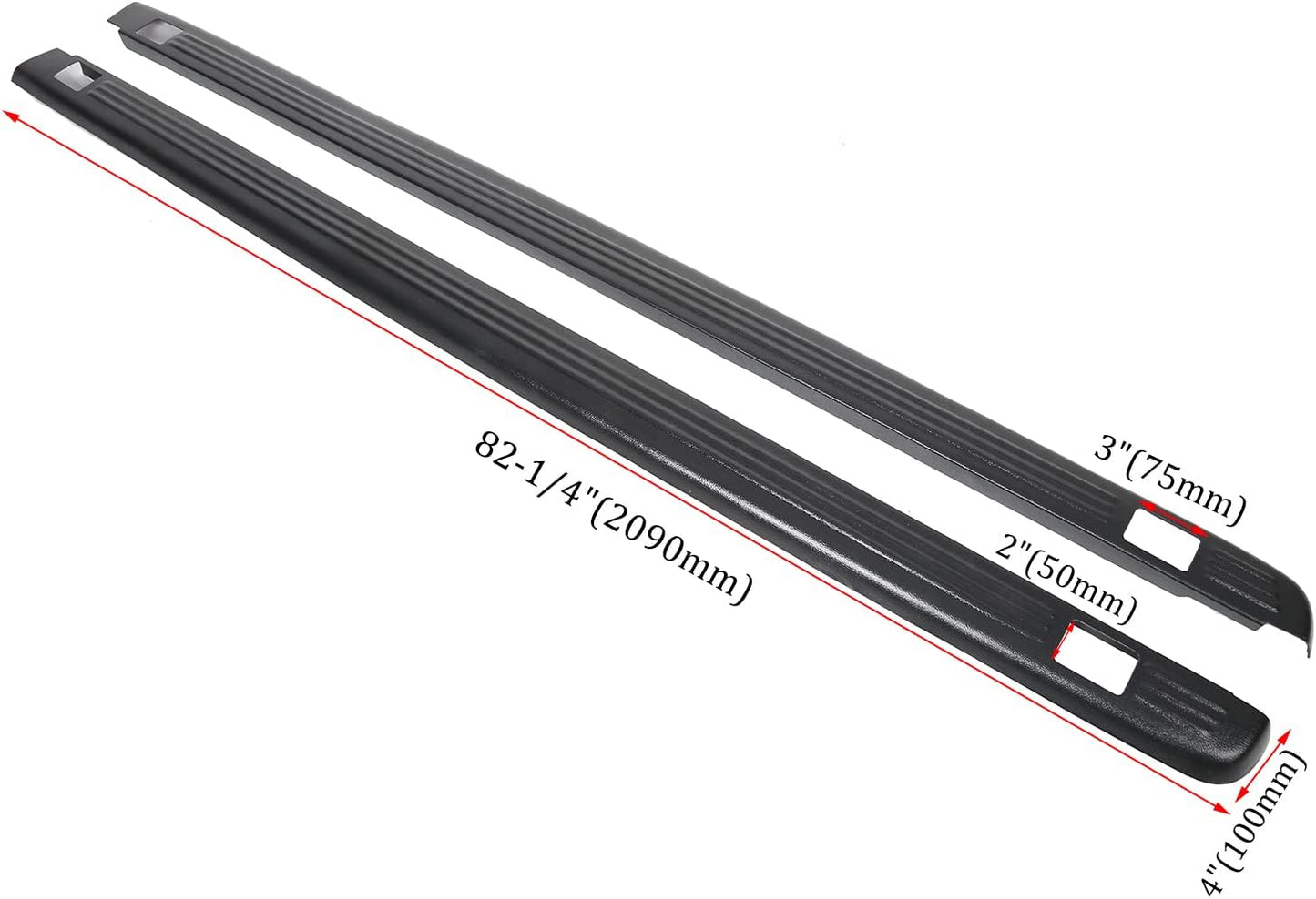 Black Ribbed Bed Rail Caps (2-PCS) for 1999-2006 Chevy/GMC 1500/2500/3500 Classic w/Stake Holes - 6.5' Bed