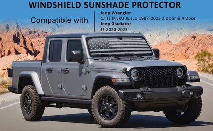 American Flag Windshield Sun Shade for Jeep Wrangler & Gladiator (Universal Foldable Fit)