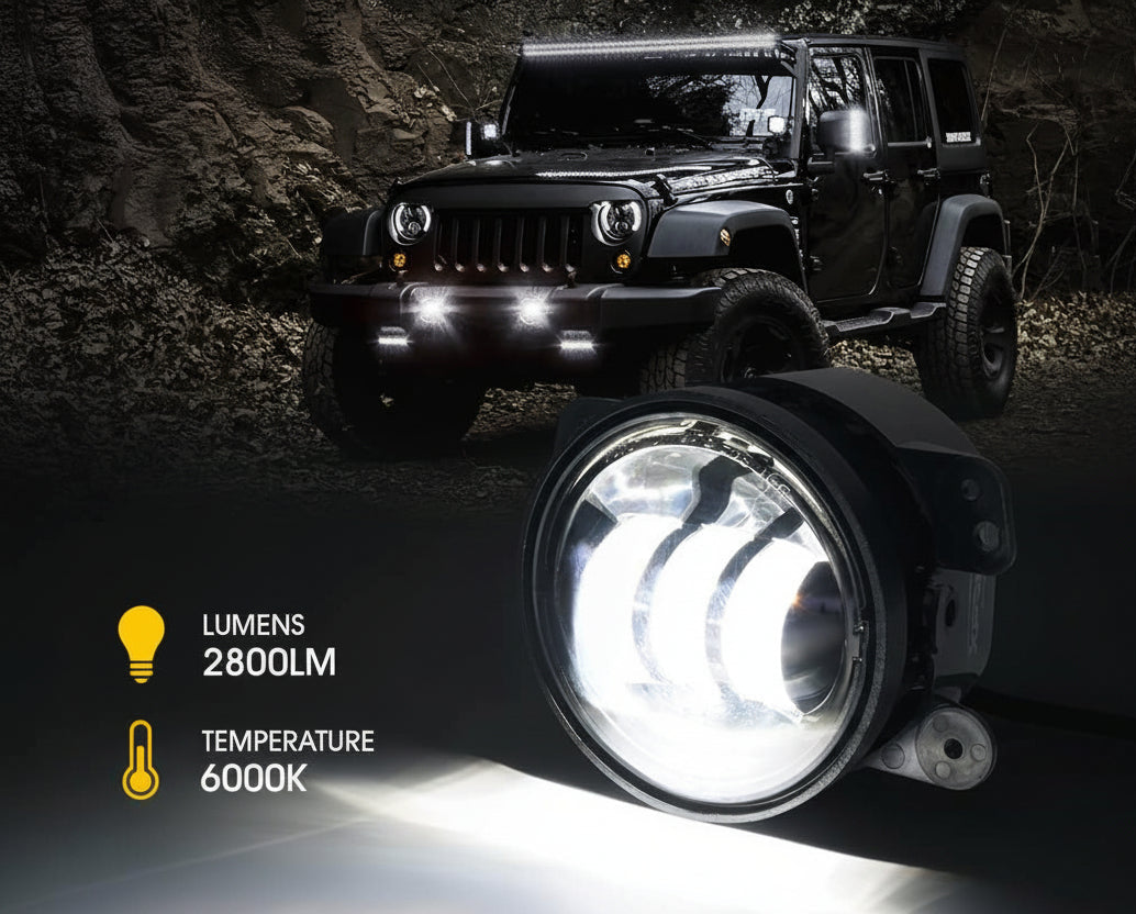 DOT Approved 4" 60W LED Fog Lights for 2007-2018 Jeep Wrangler JK