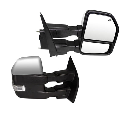 Pair Black Towing Mirrors Compatible with 2015-2020 Ford F150 Pickup Truck Trailer Side Mirrors Power Heated with LED Turn Signal, Auxiliary Puddle Lamp Temperature Sensor 22 to 8 Pin Adapter