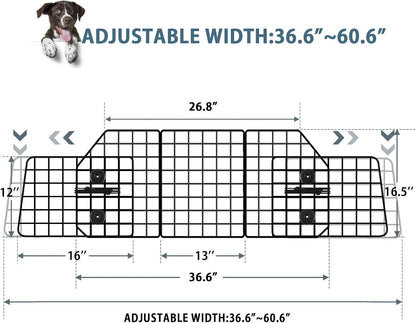 Triple-Folding Adjustable Dog Barrier - 36.6"-60.6", Heavy-Duty Wire Mesh for SUV/Van/Truck