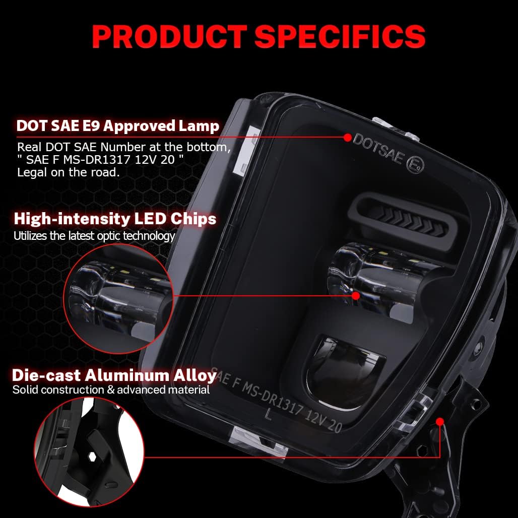 Z-OFFROAD New Version LED Fog Lights Compatible with Dodge Ram 1500 2013 2014 2015 2016 2017 2018 Bumper Driving Fog Lamps Replacement – 1 Pair Black