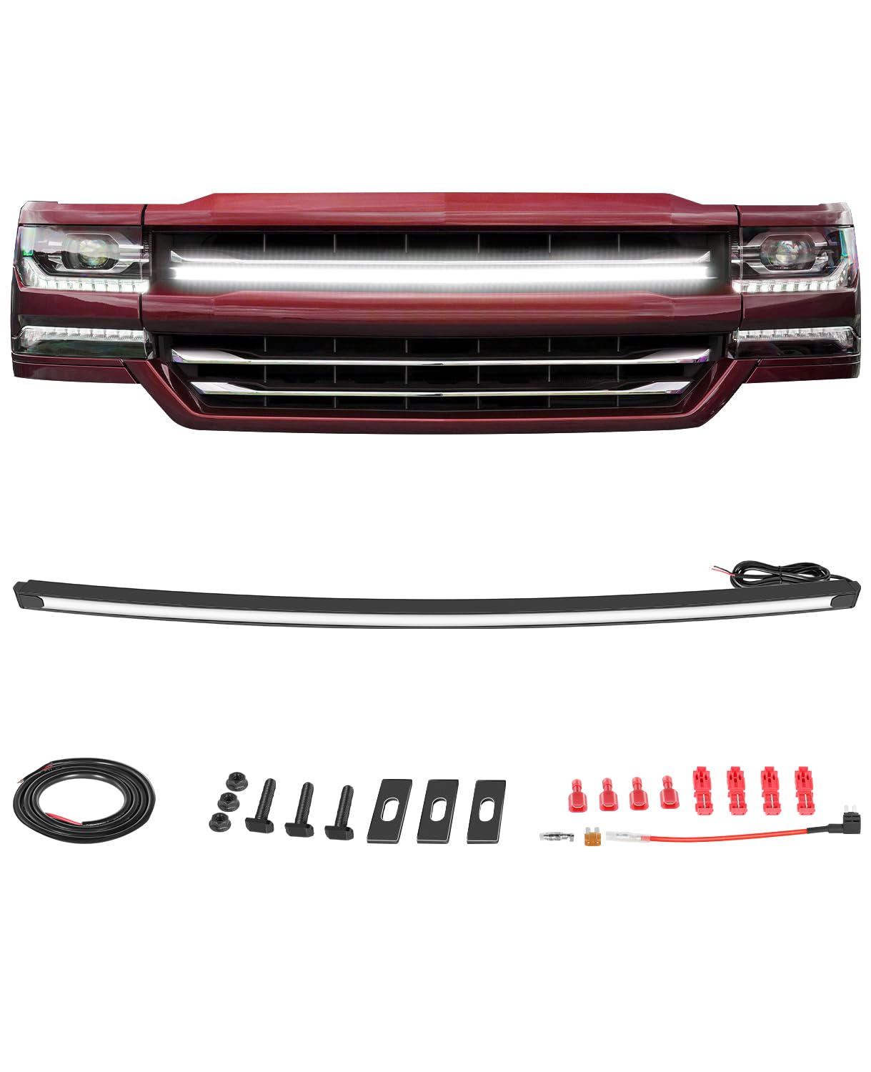 OFFROADTOWN Amber LED Grille Light for 2014-2018 Chevy GM Silverado 37 Inch Curved Amber LED Grille Light Bar Kit DRL Silverado Accessories Warning Lighting Front Grille Mount