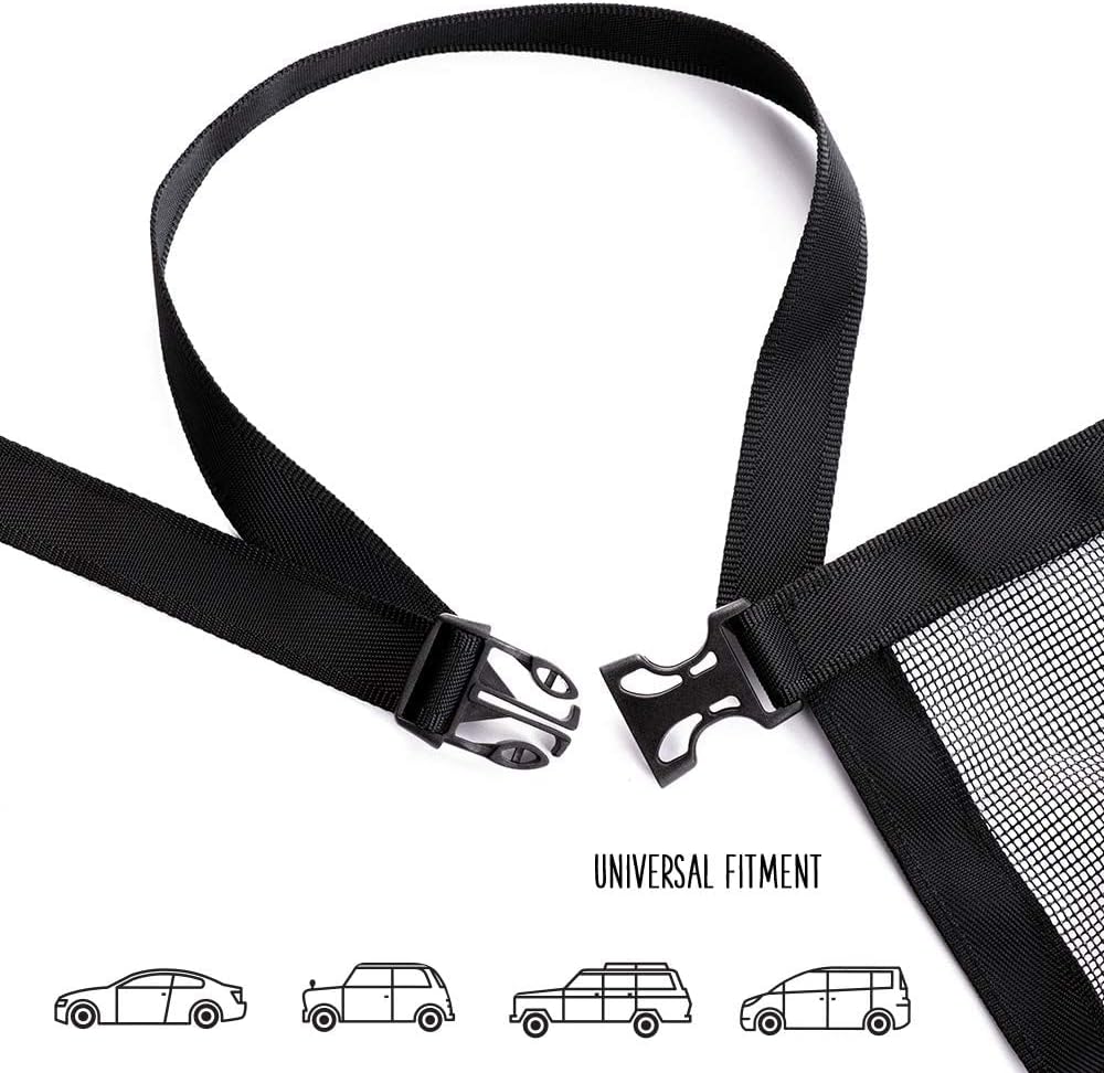 Universal Dog Mesh Car Barrier - Easy Install w/Bungee Cords, A/C Pass-Through & Easy Clean