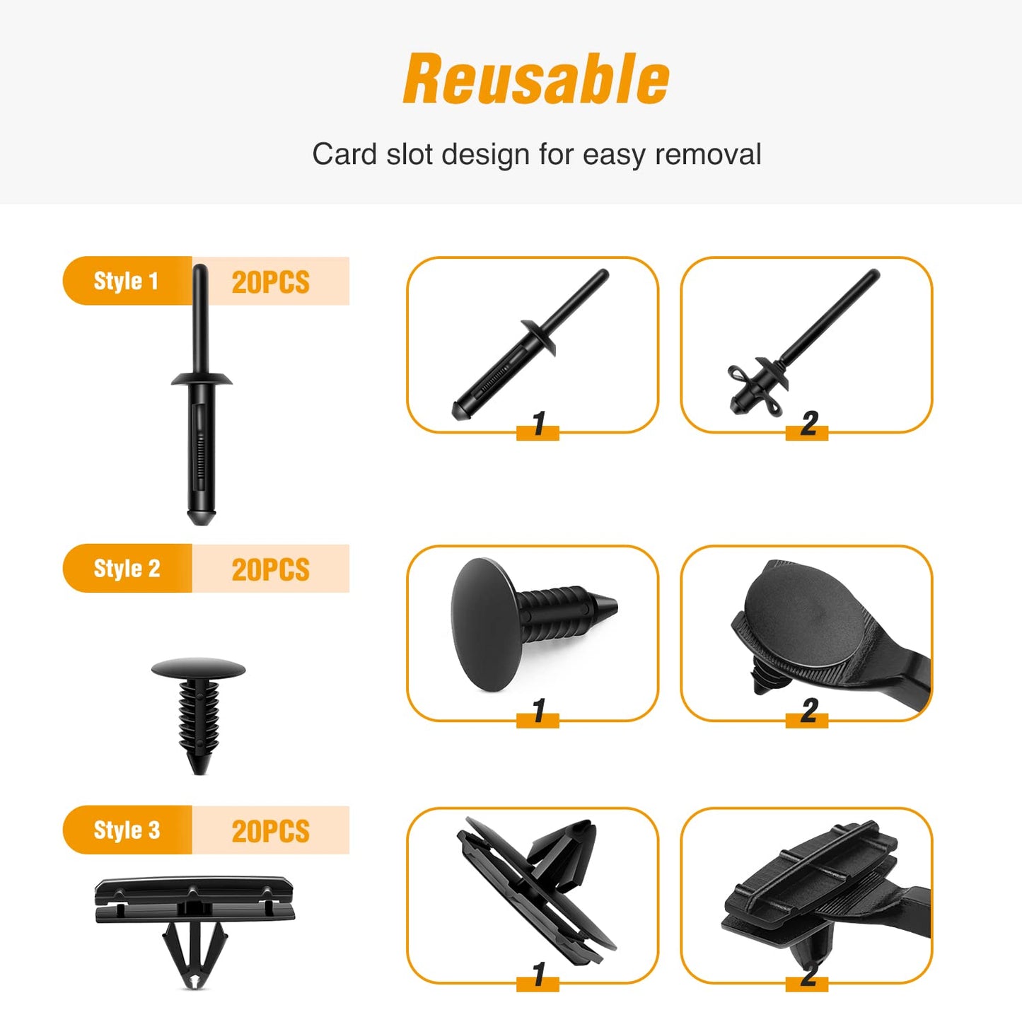 60-PCS Fender Flare Retainer Clip Kit for Jeep/Chrysler/Ford/GMC - Includes Fastener Remover
