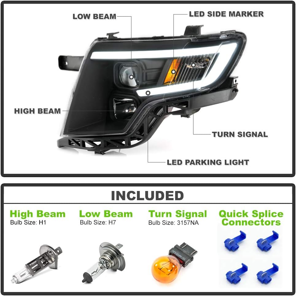 For 2007-2010 Ford Edge LED Tube Style Housing Projector Headlights - OHMU