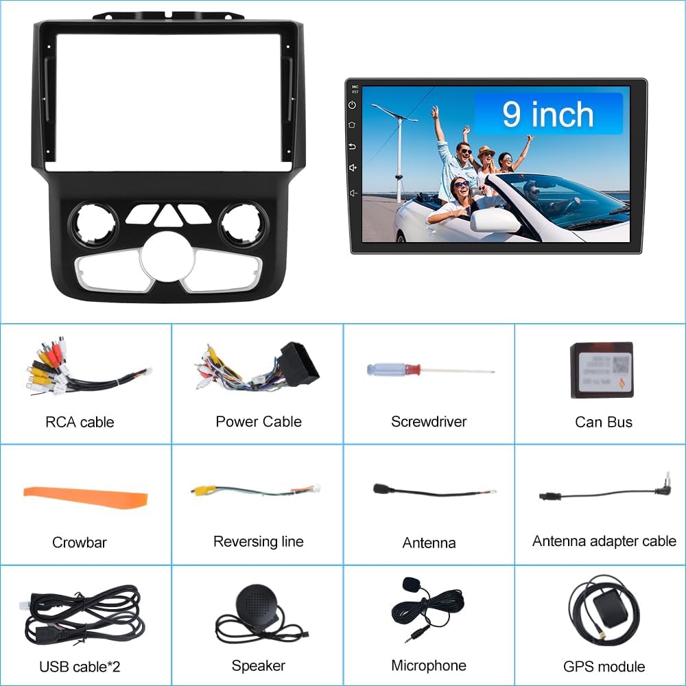 AWESAFE [2+64GB] Android 13 Car Stereo for Dodge Ram 1500 2500 3500 2013-2018 Auto AC with Wireless CarPlay/Android Auto, 9" Touch Screen Radio Replacement with Bluetooth/GPS/WiFi
