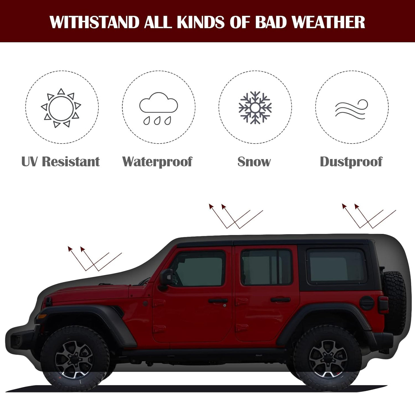 Waterproof Car Cover for 2006-2025 Jeep Wrangler 4-Door - with Driver Door Zipper