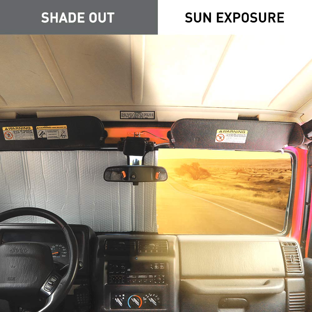 Triple-Layer Aluminum Windshield Sun Shade for 1997-2018 Jeep Wrangler TJ/JK (Silver)