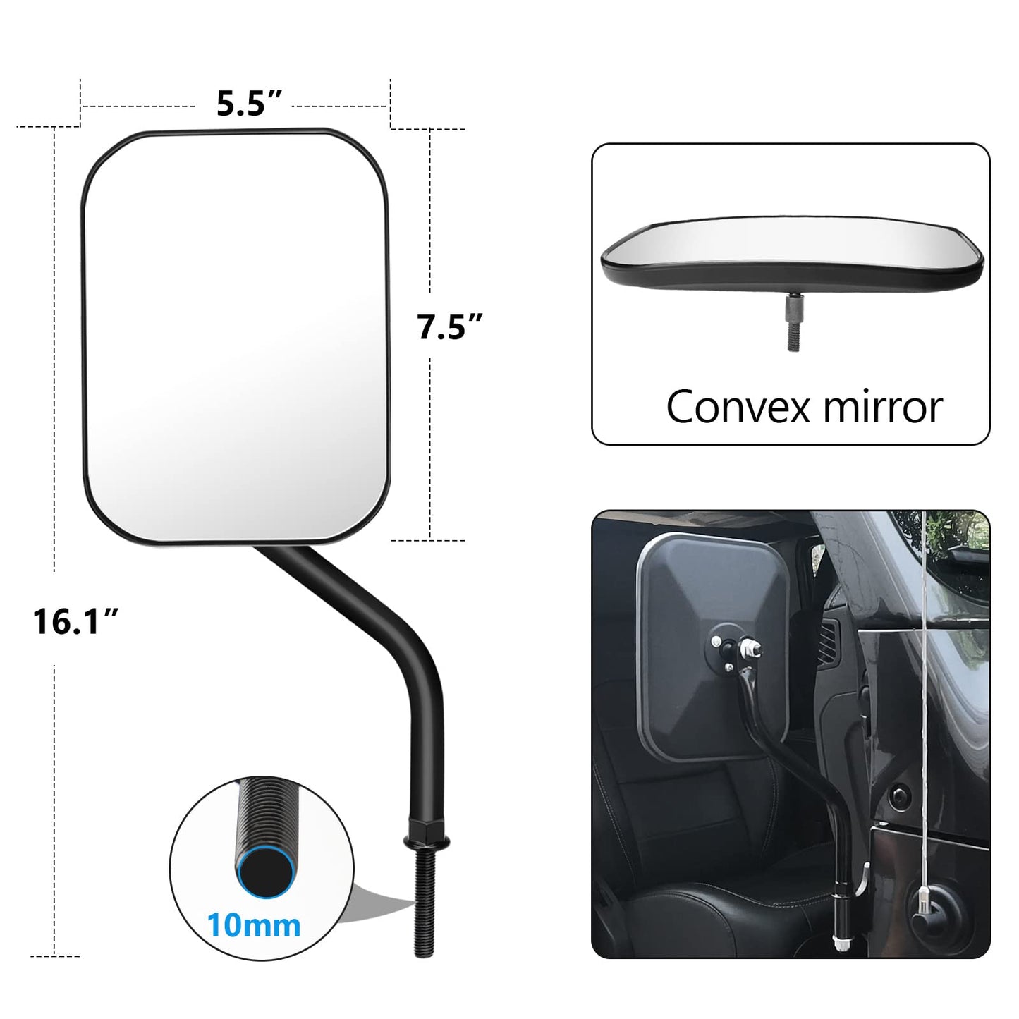 Jeep Wrangler JK JL Unlimited Hinge Side Mirrors
