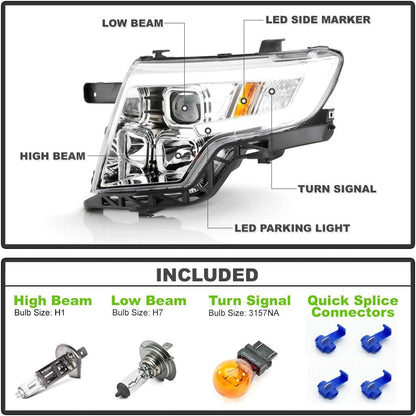 For 2007-2010 Ford Edge LED Tube Style Housing Projector Headlights - OHMU