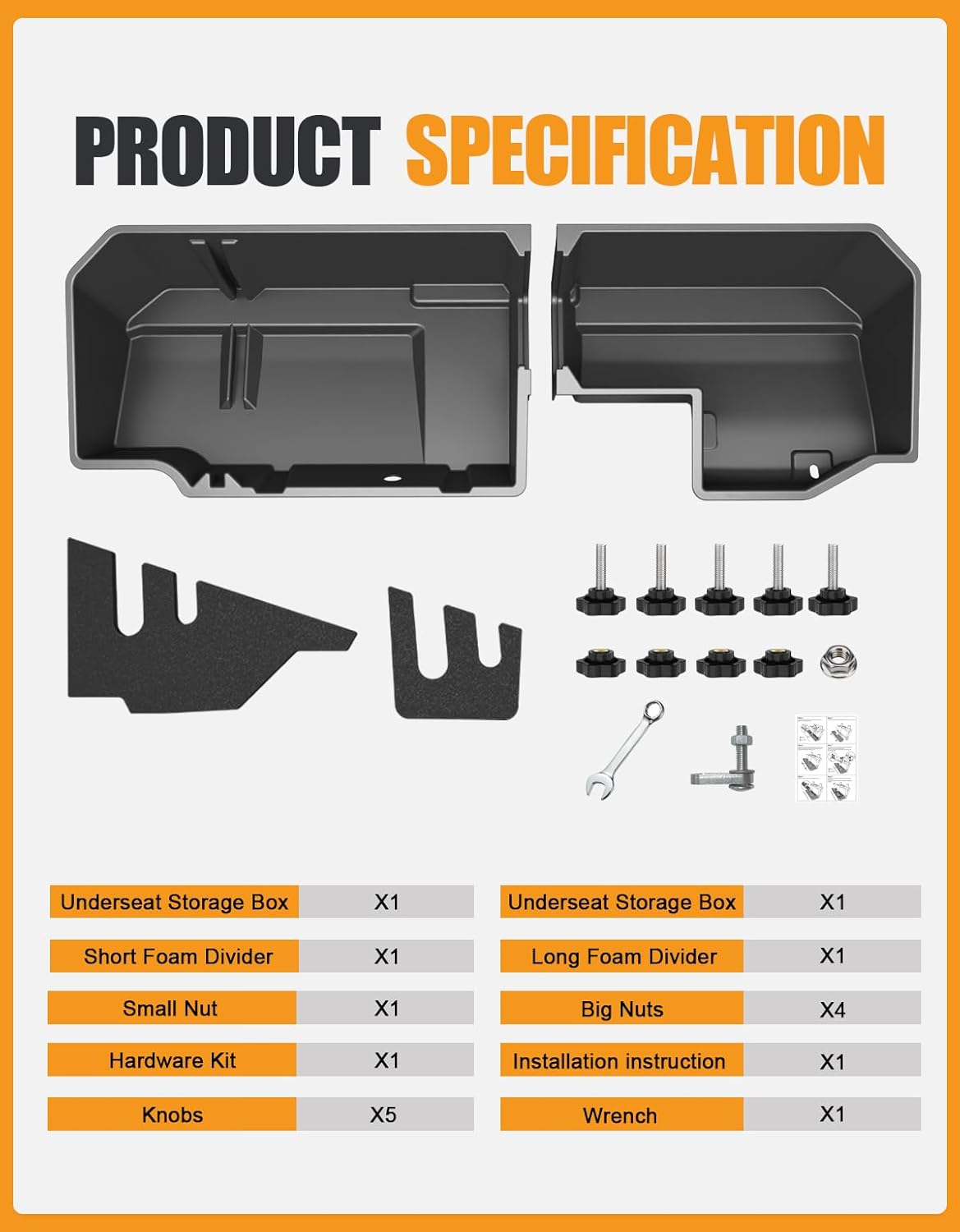 KINGGERI Under Seat Storage Boxes Compatible with 2019-2025 Chevy Chevrolet Silverado 1500/GMC Sierra 1500, 2020-2025 Silverado/Sierra 2500HD/3500HD, Crew/Double Cab Rear Underseat Storage Accessories