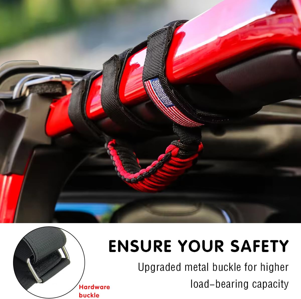 2-PCS Roll Bar Grab Handles - Oxford Cloth & Metal Buckle for Jeep (Red)