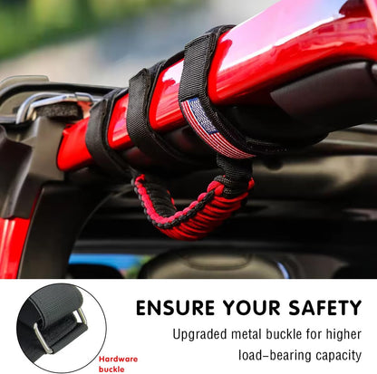 2-PCS Roll Bar Grab Handles - Oxford Cloth & Metal Buckle for Jeep (Red)
