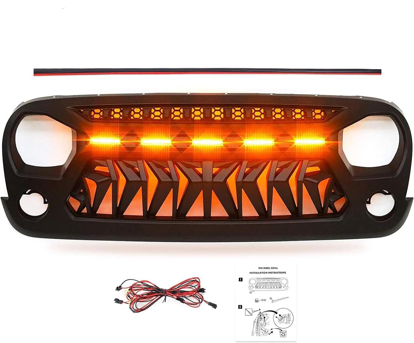 Jeep Wrangler JK Shark Grille with Amber Lights - Matte Black (2007-2018)