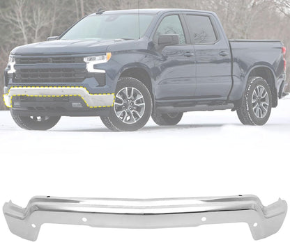 KPJYATUO Chrome Front Bumper Face Bar Compatible with 2022 2023 2024 Silverado 1500hd Chrome Iron Front Bumper W/Sensor Holes