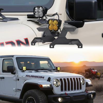 Dual A-Pillar Light Mount for 2018-2025 Jeep JL & Gladiator JT (Excludes Mojave/392)