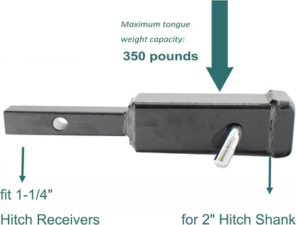 1-1/4" to 2" Hitch Adapter Receiver - 7" Extension, 350 lb Tongue Weight, Includes 5/8" Pin