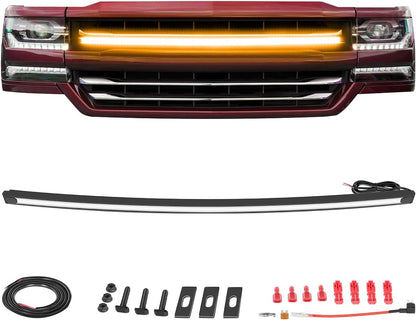 OFFROADTOWN Amber LED Grille Light for 2014-2018 Chevy GM Silverado 37 Inch Curved Amber LED Grille Light Bar Kit DRL Silverado Accessories Warning Lighting Front Grille Mount