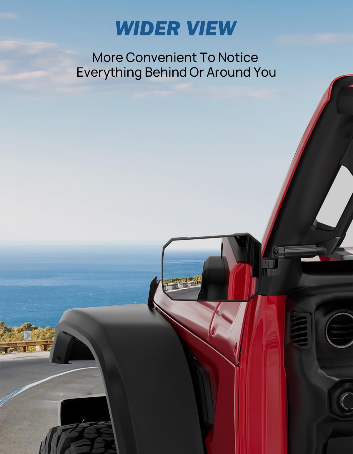 Side Mirrors for 2024-2026 Jeep Wrangler JL & Gladiator JT - Doors-Off, No-Vibrate (Excludes 1986-2023)