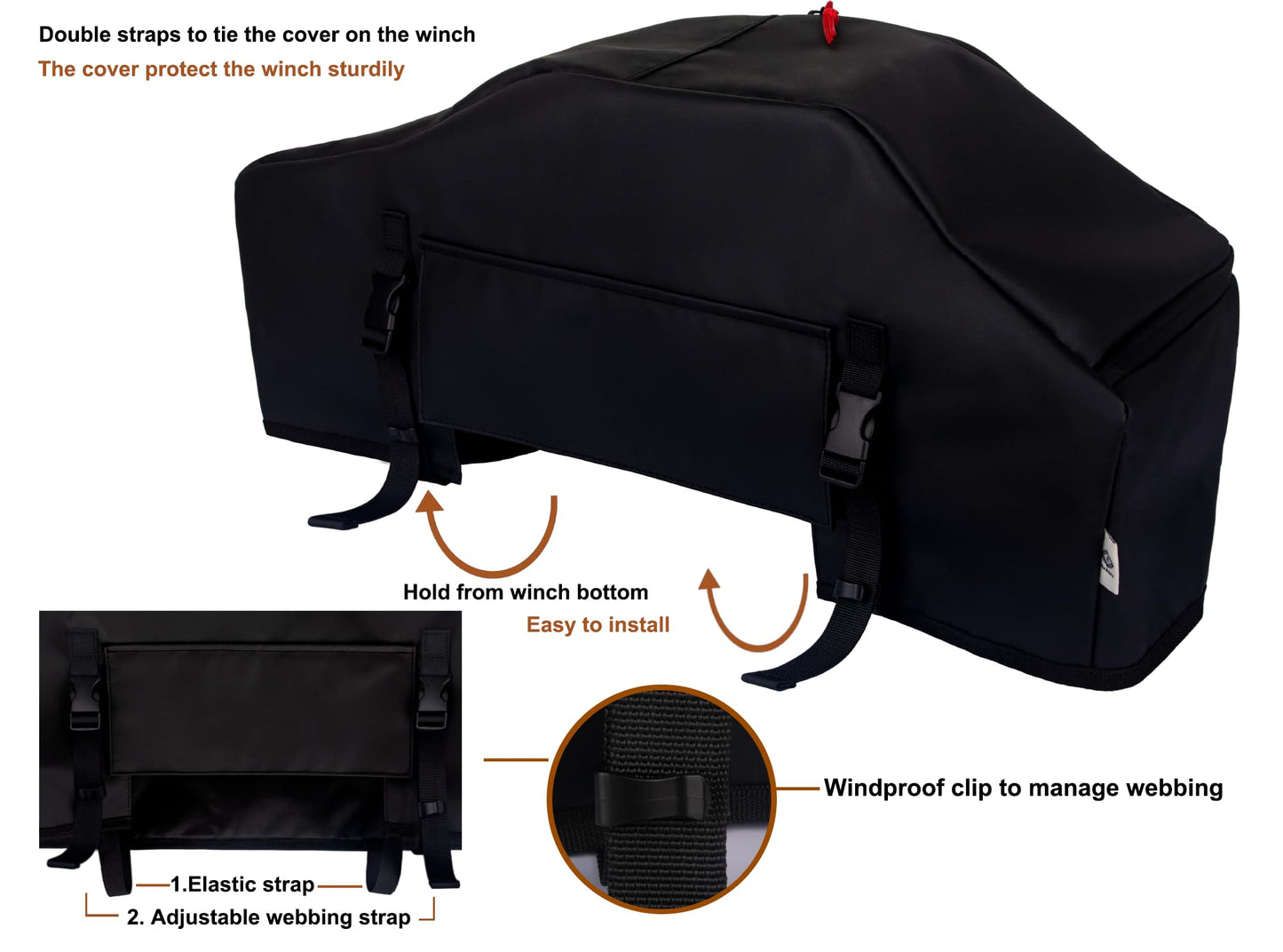 UV & Waterproof Winch Cover for 8000-13500 lbs Electric Winches (Black)
