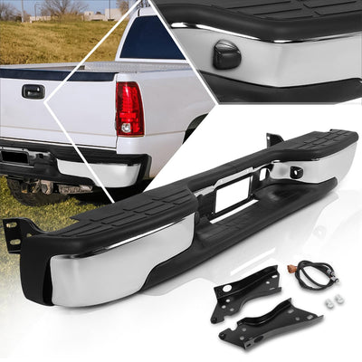 Rear Step Bumper with Plate Lights for 1999-2006 Chevy/GMC 1500/2500 - Replaces GM1103124/GM1103122/12496085