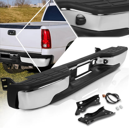 Rear Step Bumper with Plate Lights for 1999-2006 Chevy/GMC 1500/2500 - Replaces GM1103124/GM1103122/12496085