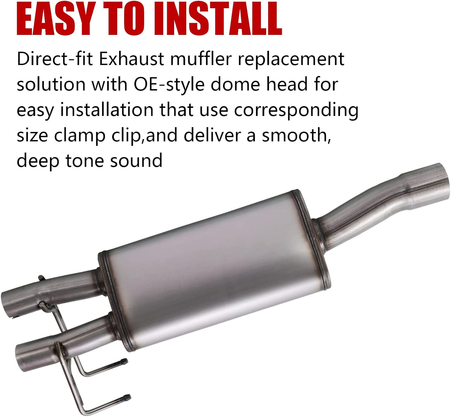 Direct-Fit Muffler 409S,2-Chamber Exhaust Muffler Kit Fits Exhaust 2009-2018 Dodge Ram 1500 Aggressive Series,Stainless Steel 3''Inlet/2.25'' Dual Outlet,18'' Body