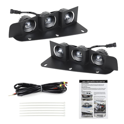 Bronco Bumper LED Fog Lights, White DRL for 2021-2024 2/4 Door