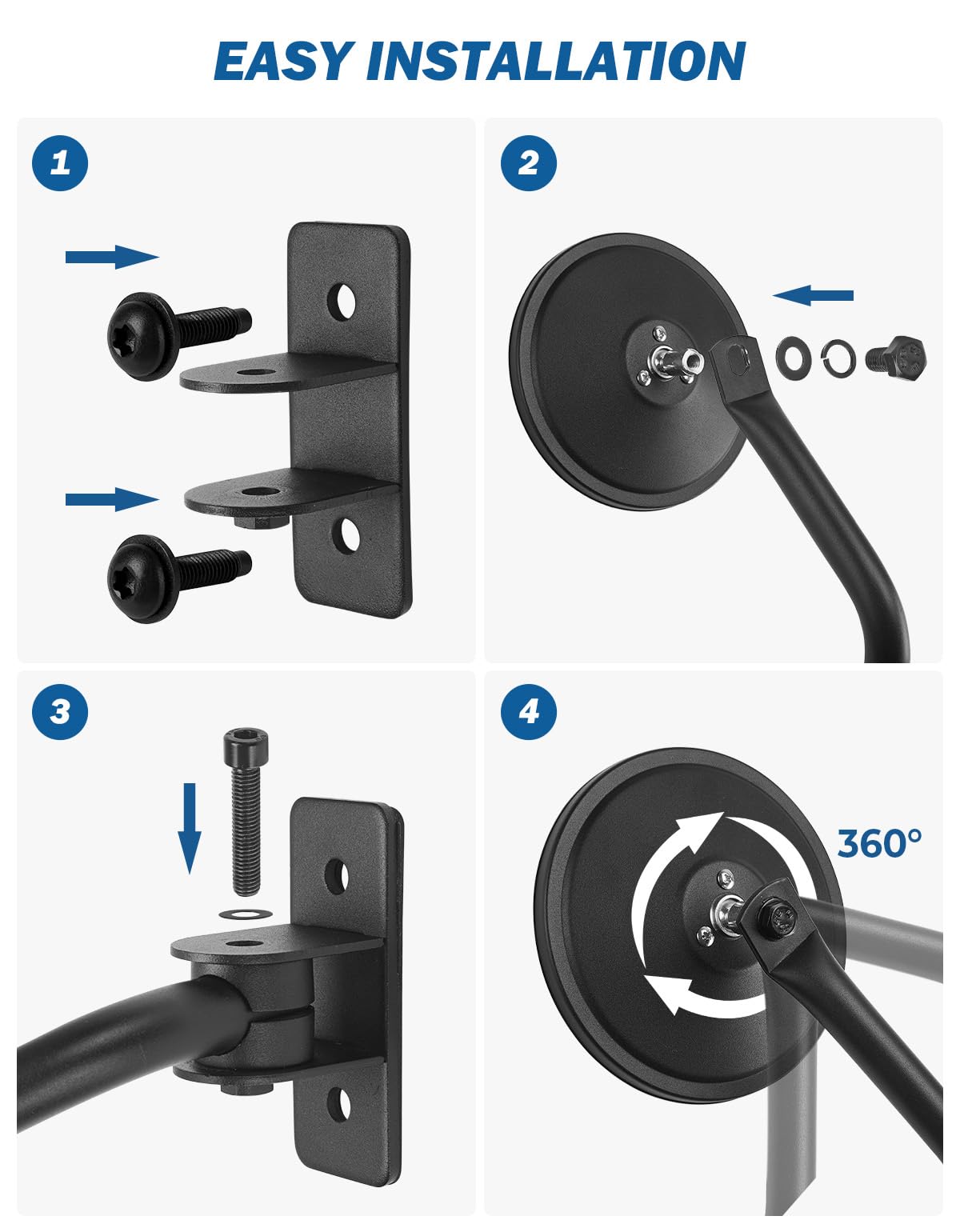 Upgraded Round Wrangler Mirrors, No Vibrate, Easy-Install