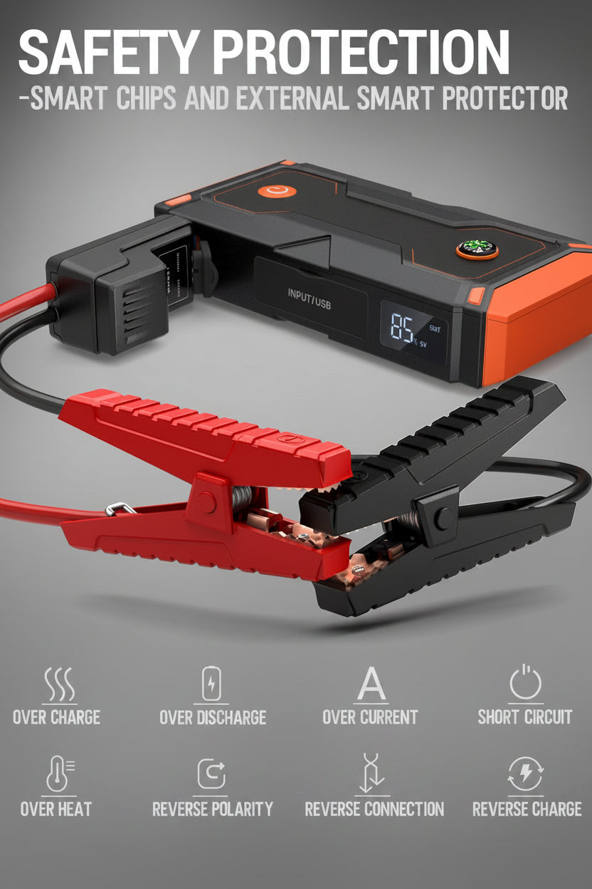 P-ONE 2000A Jump Starter for 8.0L Gas/6.5L Diesel - Portable Box with Case (Orange)