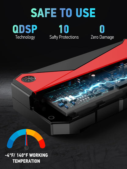 Peak 3000A Jump Starter - 18000mAh for 8.0L Gas/6.0L Diesel, LCD/Compass/LED (Black/Red)